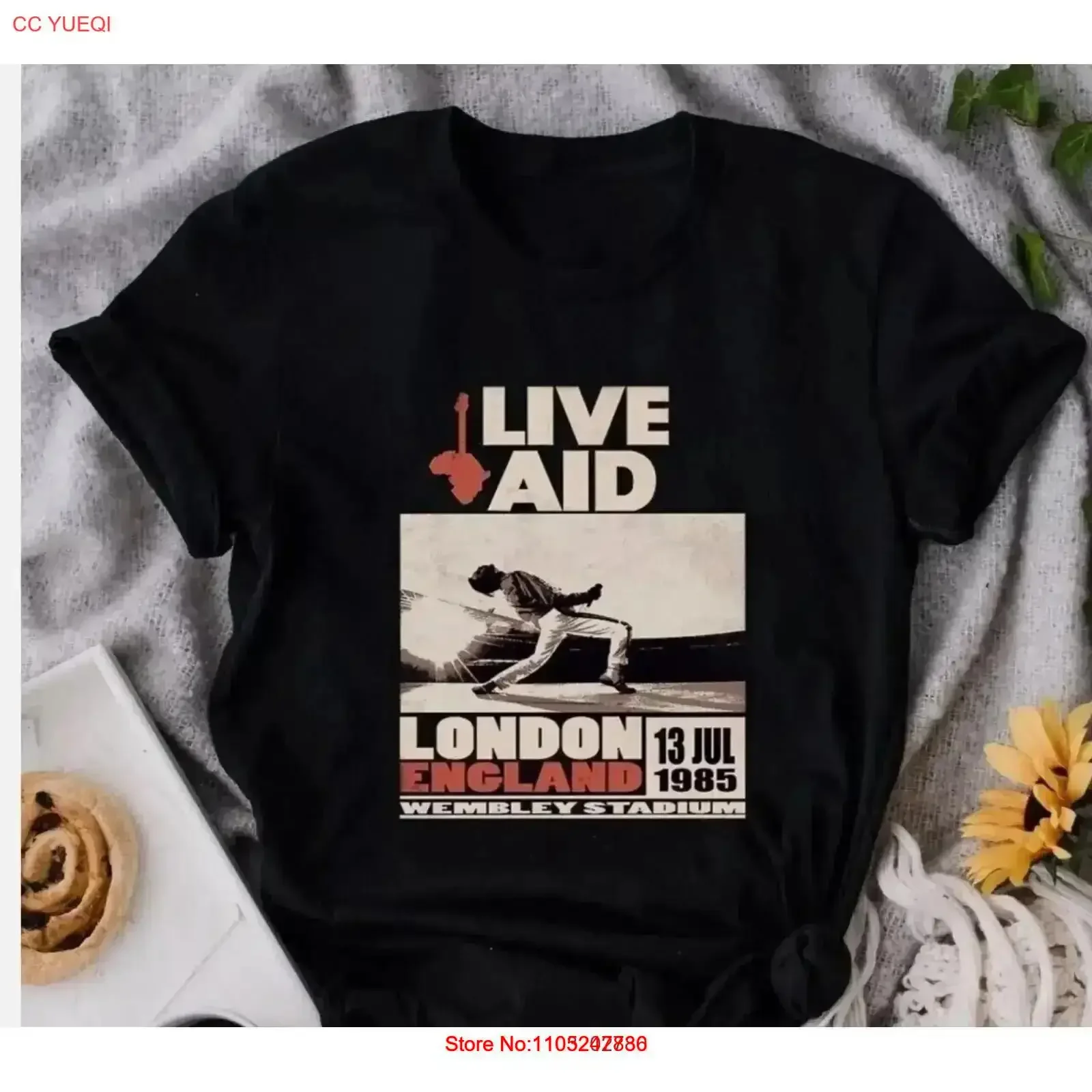 Camiseta Retro del Concierto Live Aid de Queen, 13 de julio de 1985, Londres, Inglaterra, Estadio Wembley, Camiseta Vintage Lavada para Uso Diario