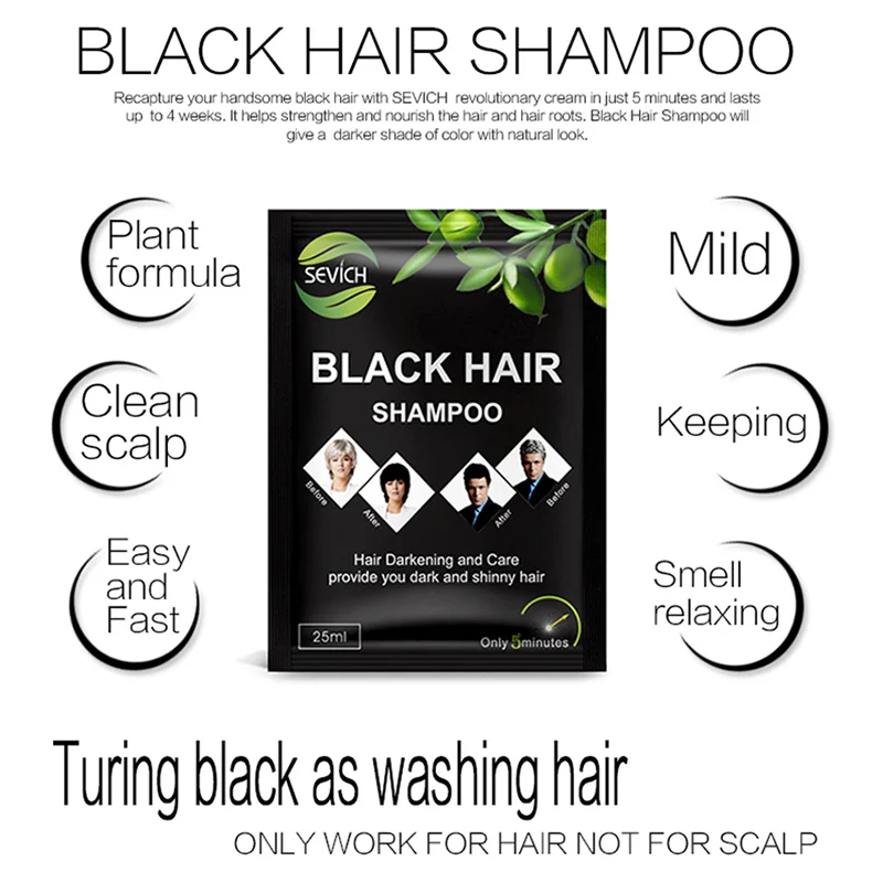 10pcs/box Sevich Black Hair Shampoo Dye Hair Into Black 5 Minutes Herb Natural Faster Blackening Hair Coloring Grey Remove