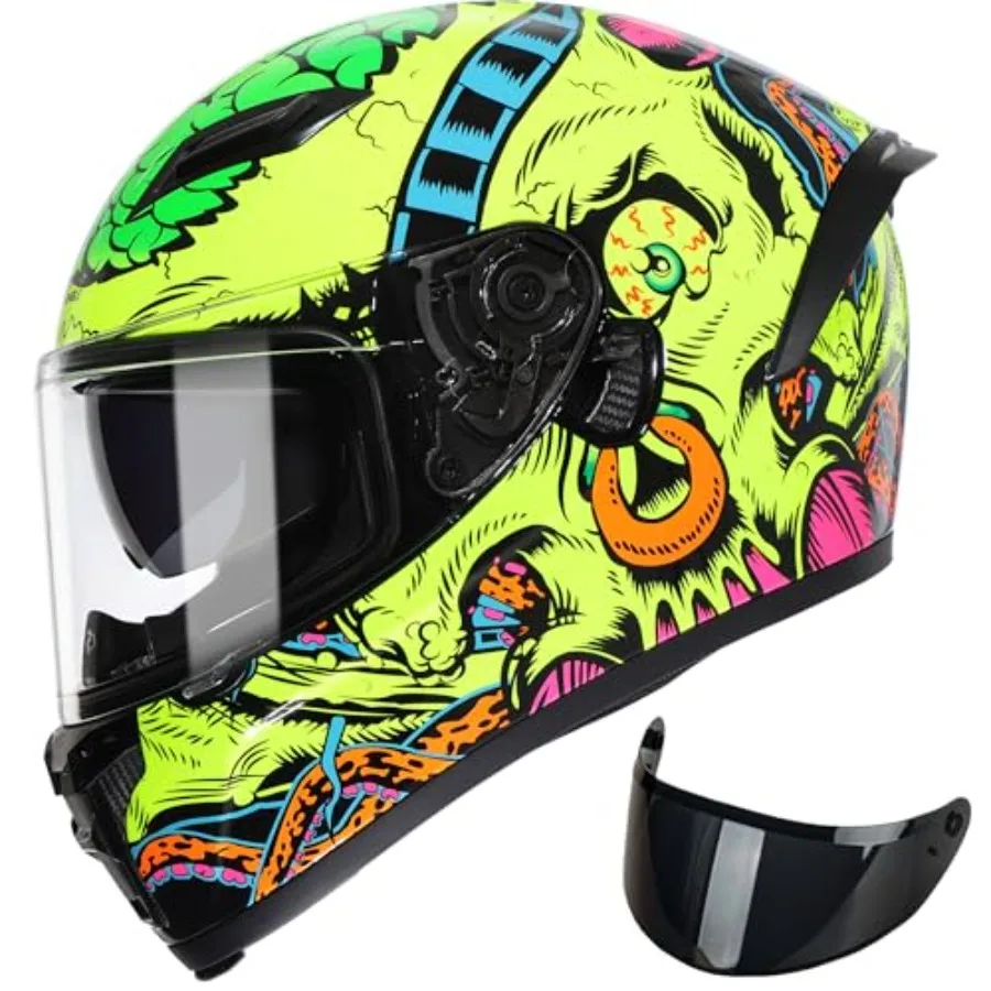 

Motorcycle Helmets Full face Helmet for Adults Dual Visor with Internal Sunshield DOT Approved Glossy Yellow Medium Lightweight