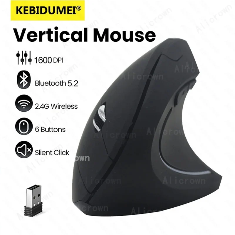 Dual Mode Vertical Mouse Ergonomic Mouse Wireless Mouse 2.4G Bluetooth Mice RGB 1600 DPI Silent Mouse for PC Laptop Desktop