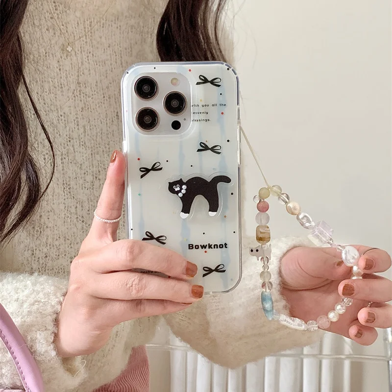 

Cat Cartoon Mobile Phone Case with Chain Lanyard, Suitable for Apple 15Pro Max, iPhone 14, Soft Protective Cover, 12, 11