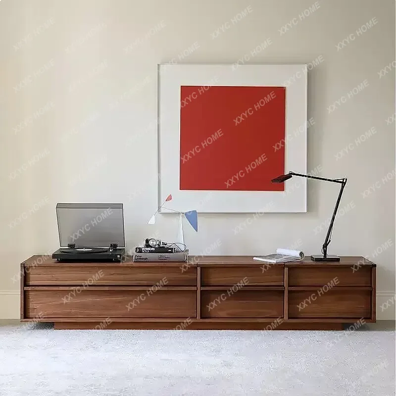 XX Walnut Solid Wood TV Stand  Mid-Century Retro Living Room Sideboard Storage Cabinet with Skeleton Lines