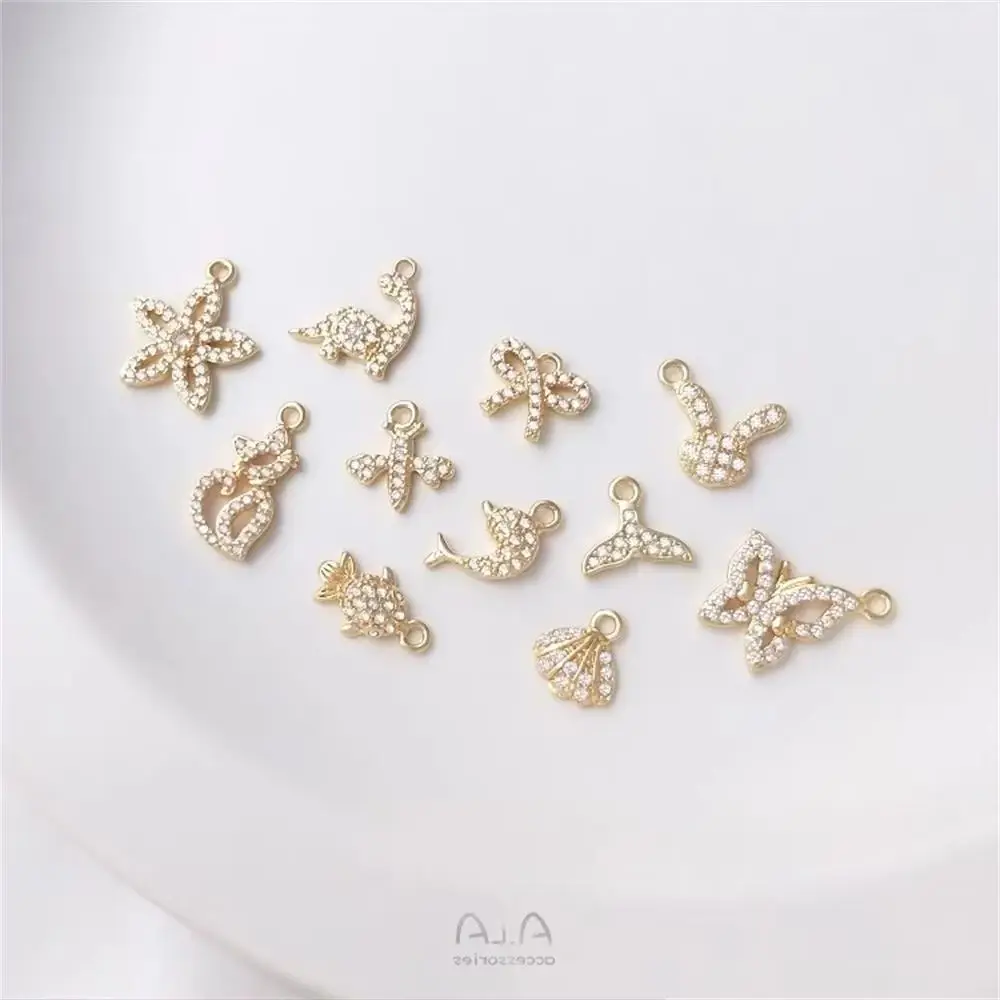 

14K Gold-plated Micro-inlaid Zircon Pendant Series Marine Life Fishtail Bee Butterfly Cat Diy Charms Pendant K461