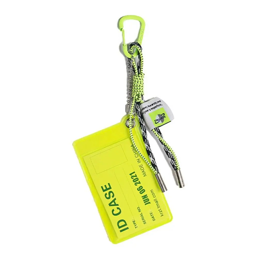 Fluorescent Color Card Holder Lanyard PVC Material Metal Keyring ID Card Strap Weave Rope Transparent Credential Holder