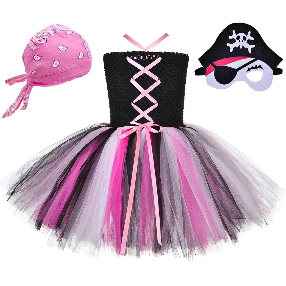 

Girls Pirate Tutu Dress Kids Halloween Carnival Party Dress Up Clothes Outfit Black Pink Toddler Girls Fancy Pirates Costume