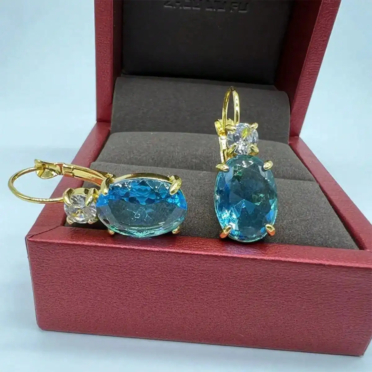 Boucles d'oreilles de luxe géométriques en cristal de zircone cubique bleue pour femmes, nouveaux bijoux de mariage en or exquis à la mode