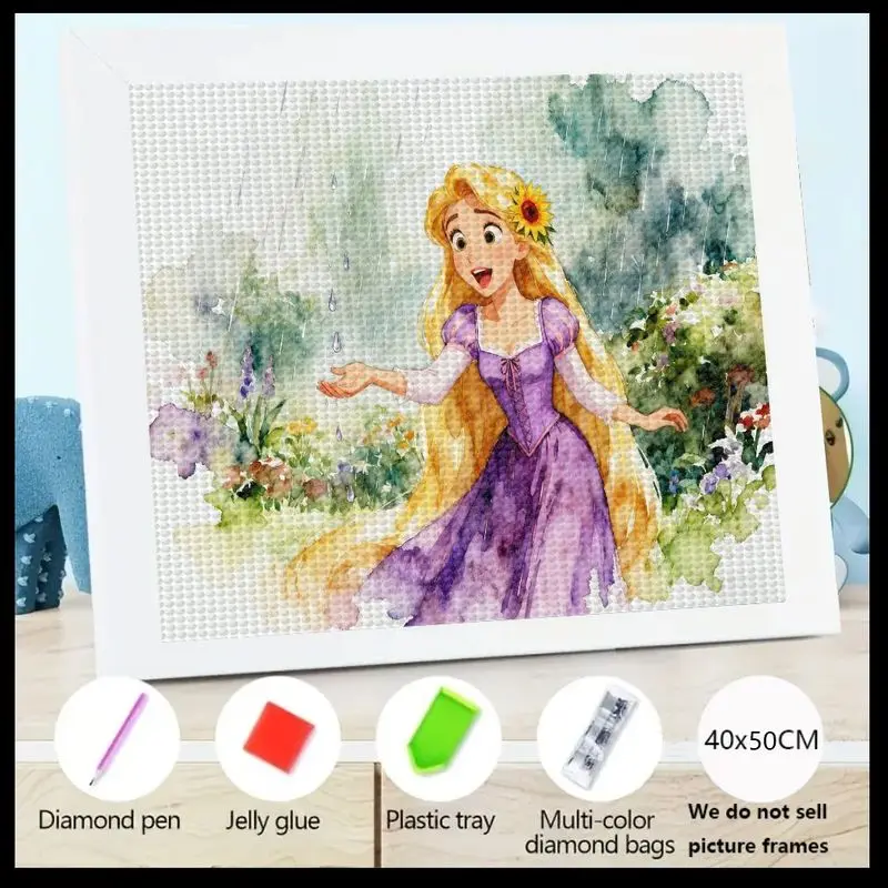 

1PC Disney Princess Rapunzel 5D Diamond Painting Kit, DIY Full Drill Gem Art Craft Set, Enchanting Long Golden Hair Design, 40x5