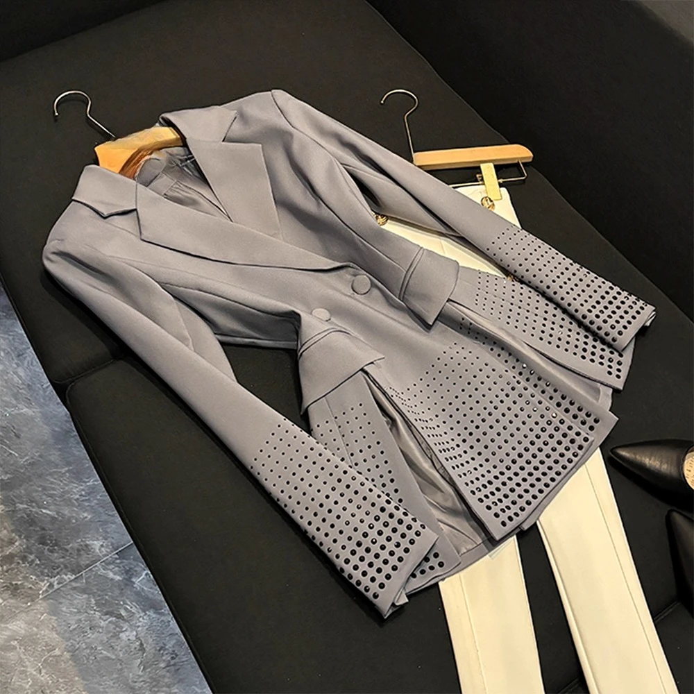 TWOTWINSTYLE Solid Design Sense Blazers Voor Vrouwen Revers Lange Mouw Lente Casual Afslanken Jassen Vrouwelijke Mode Nieuwe KJA520459