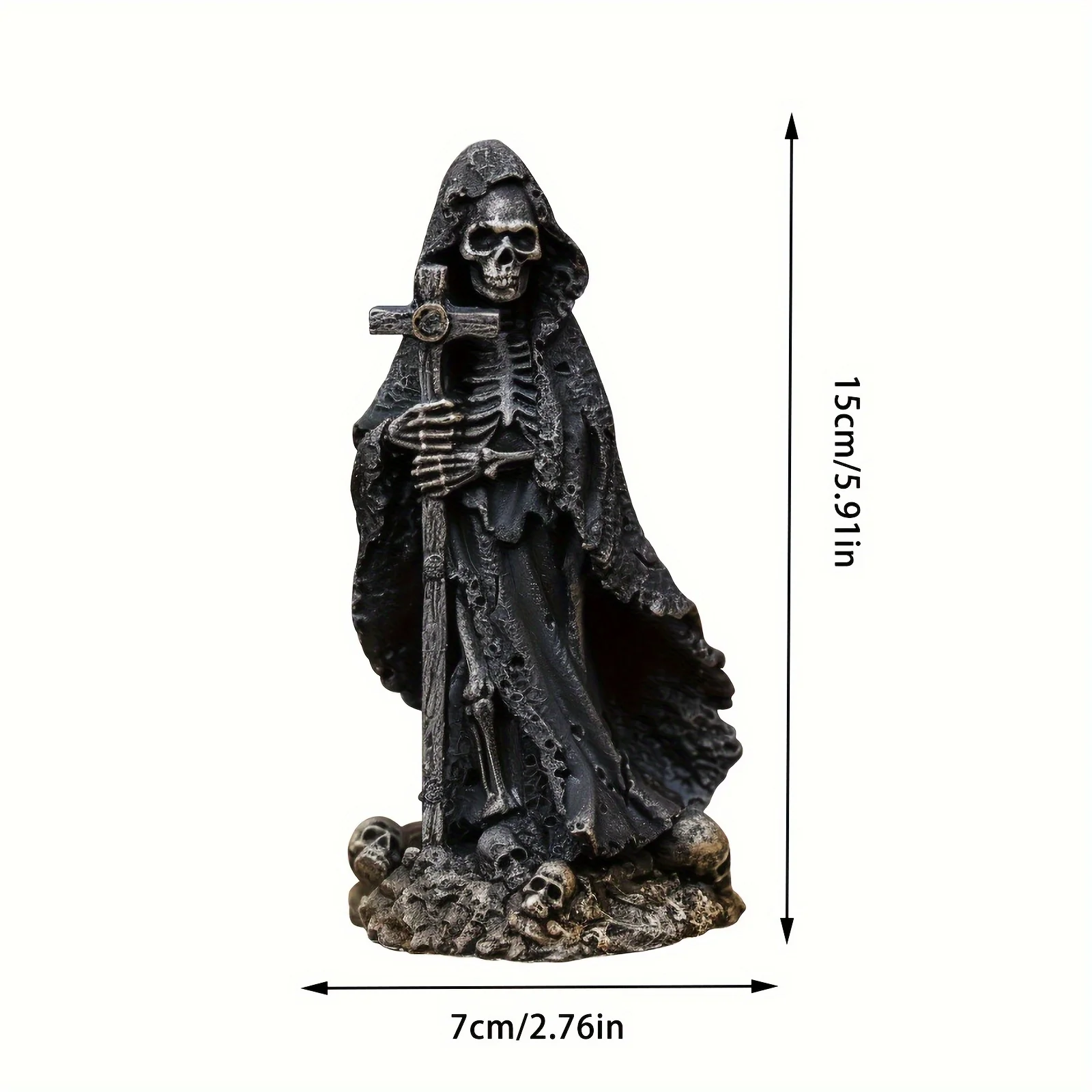Death Cross Skull Halloween Decorations Spooky Cloak Witch Santa Muerte Rosario Prayer Resin Sculpture