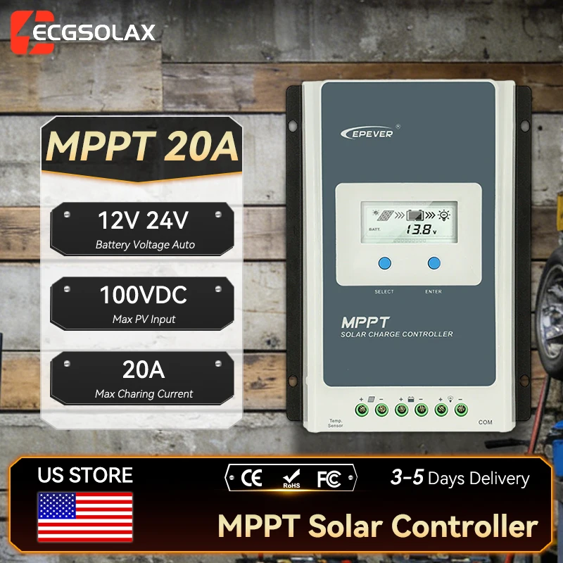 

ECGSOLAX 20A MPPT Solar Charge Controller 12V 24V Battery Solar Panel Regulator Tracer AN Series Max PV 100VDC