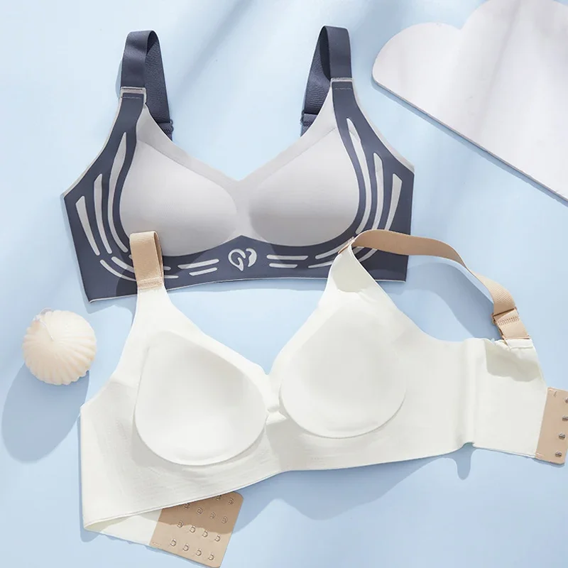Women\'s Summer New Seamless Bra Thin 3D Jelly Strip Push-Up Large Size Underwire Bra Women Sleeping Bras Fixed Cup Design