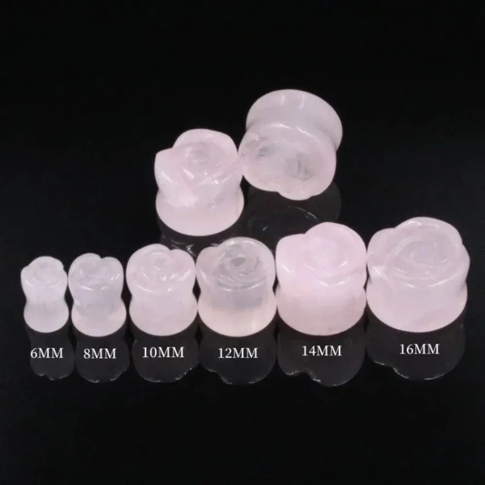 6-16mm Rose Natural Stone Flesh Plugs Ear Canal Piercer Ear Expander Amethyst Jewelry 1 Pair