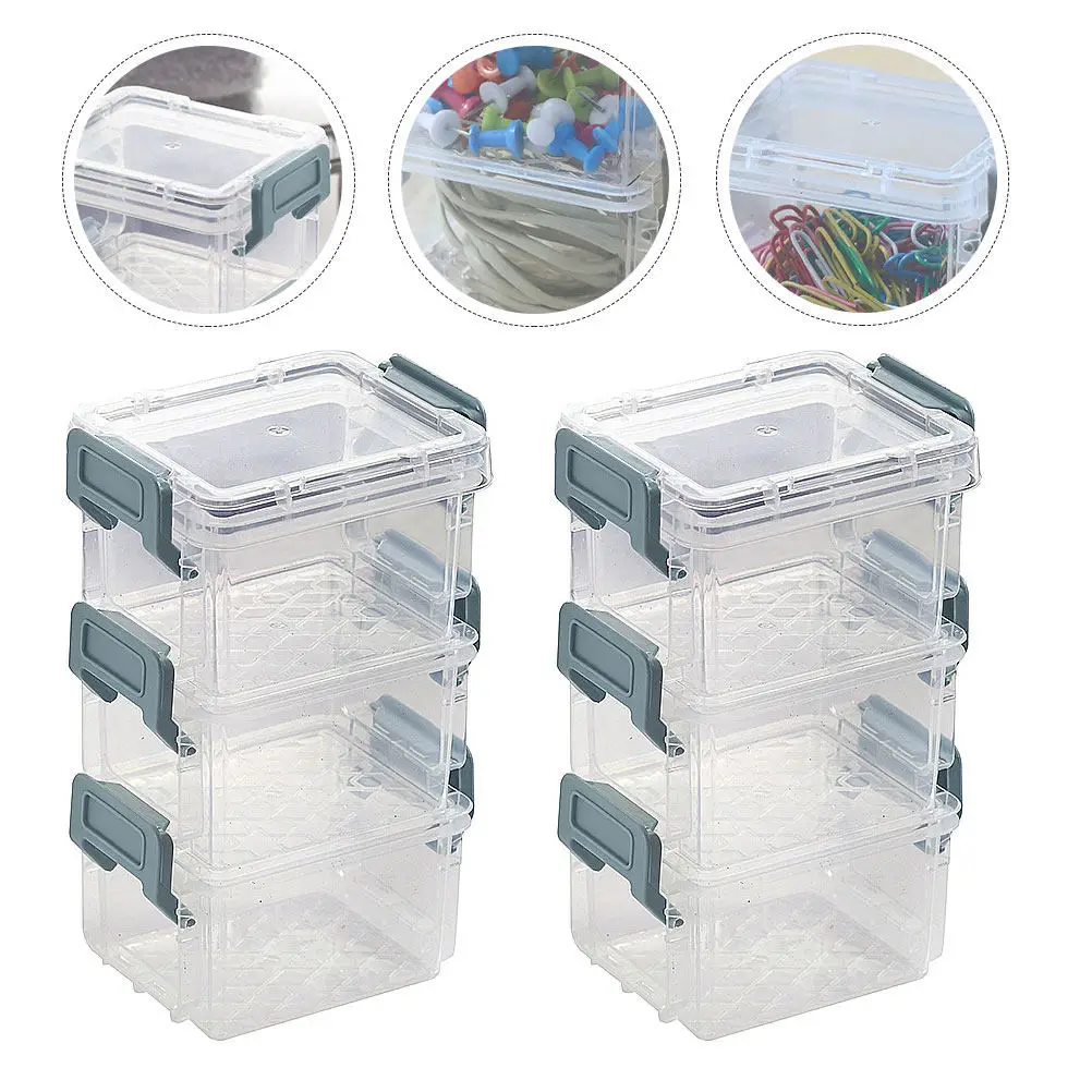 

6Pcs Plastic Stackable Desktop Organizer Transparent Jewelry Storage Box Sundries Container Makeup Holder Buckle Handle Table