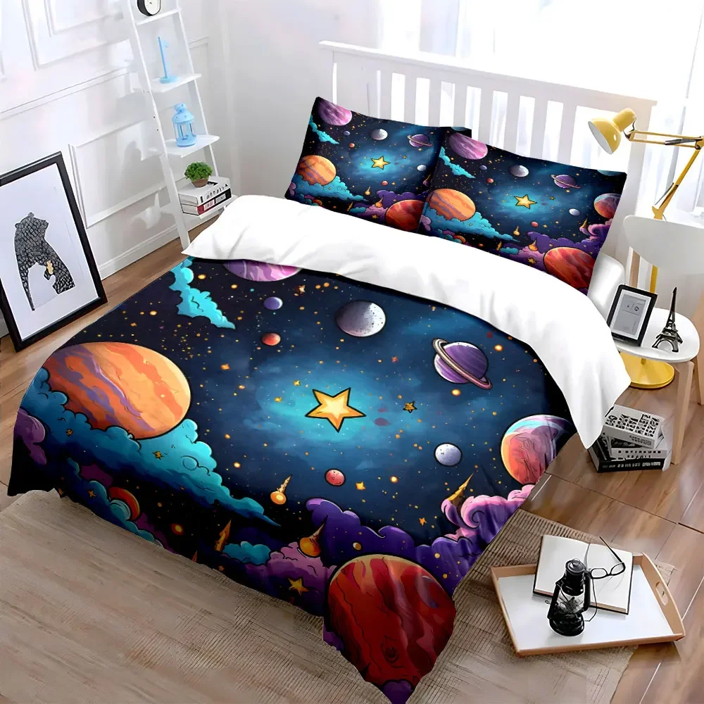 Galaxy Themed Artwork Set Soft Comfortable Duvet Cover Bedding Set Included 1*Duvet Cover & 2*Pillowcases, gift