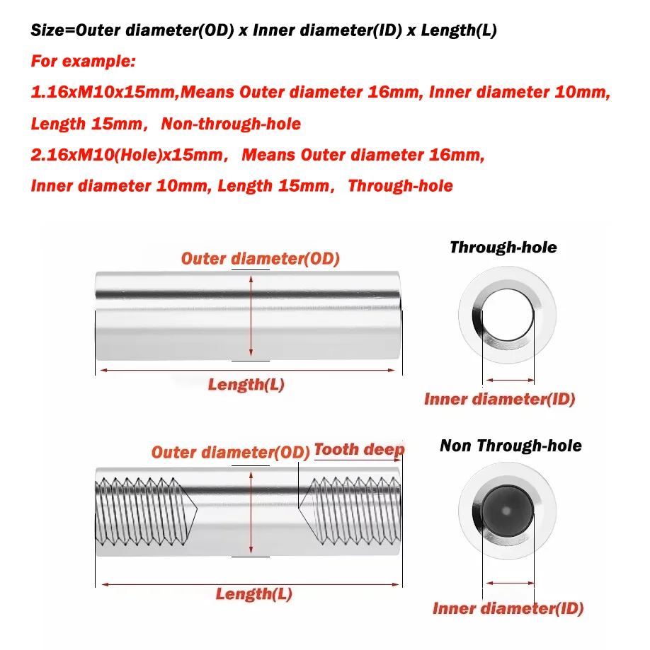 M8 M10 Long Round Connector Nuts Double End Pin 304 Stainless Steel Internal Threaded Cylindral Dowel Through-hole/Non-through