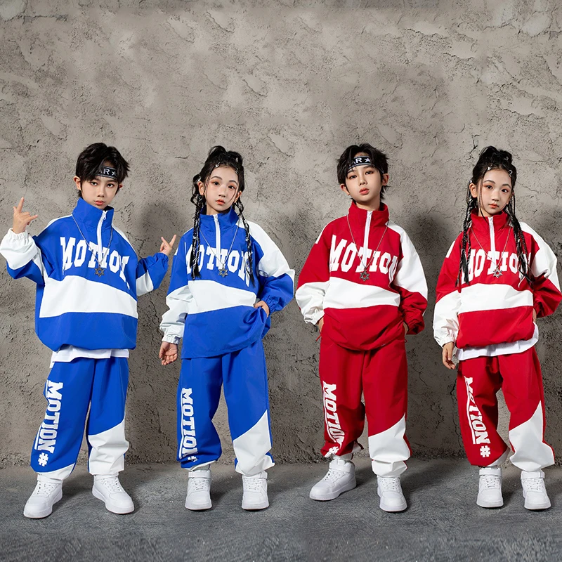 Terno esportivo de dança de salão infantil, roupa de dança de rua para meninos e meninas, fantasia de dança de jazz, roupas legais de hip hop dw10348