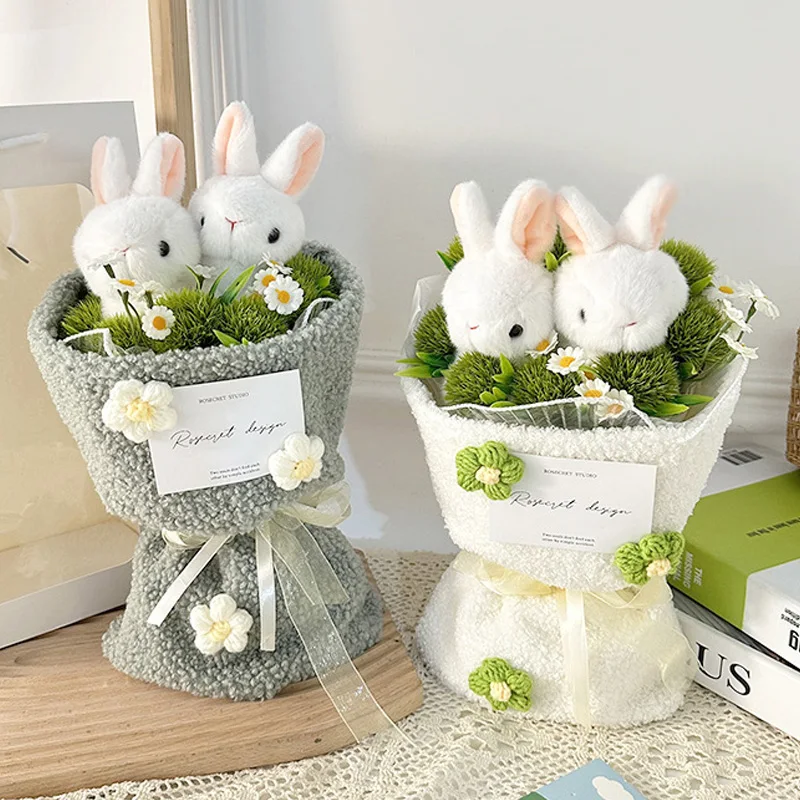 2025 New Kawaii Rabbit Bouquet Cute Handmade Artificial Flowers Graduation Birthday Girlfriend Valentin Day Gifts With Package