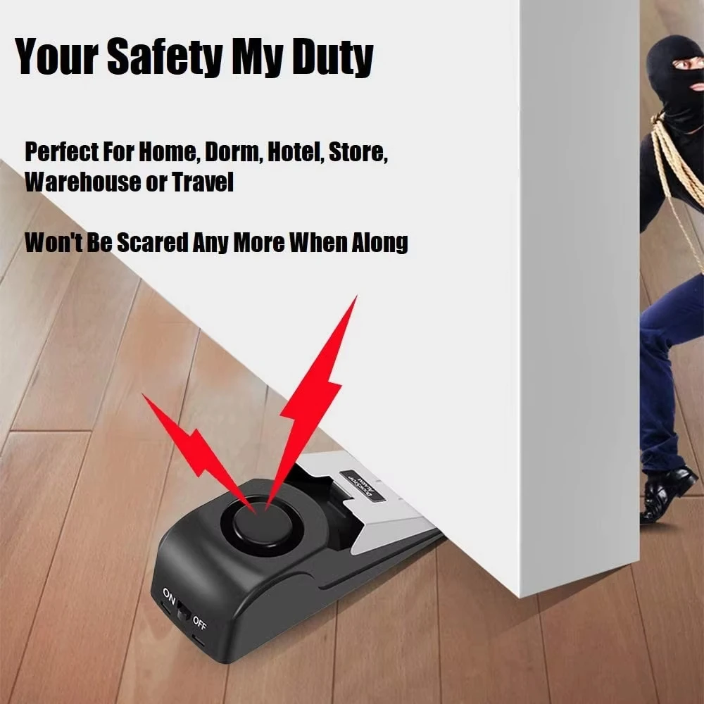 Upgraded 120dB Portable Wedge Door Stop Alarm Adjustable Sensitivity Security Floor Door Stopper for Home Dormitory Travel