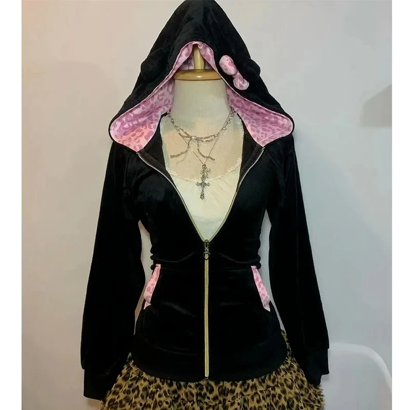 

Fur Hoodies Grunge Patchwork Black Velvet Jacket Clothes for Women Sudadera Mujer Gothic Top Sweatshirts Ropa Streetwear Y2k