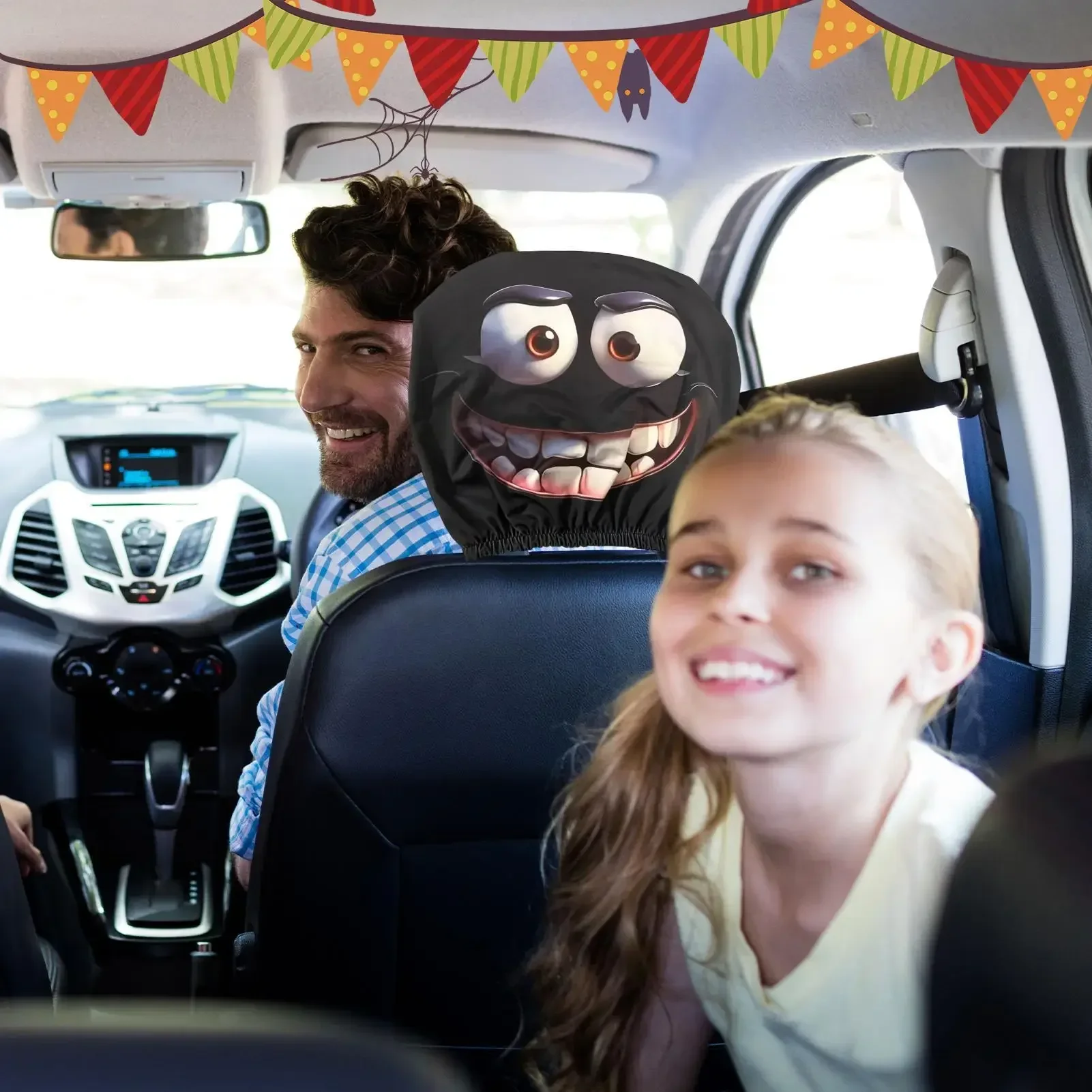 1/2PCS Smiley Face Car Pillow Covers Soft Comfortable Polyester Headrest Cushion Covers Washable Auto Seat Interior Accessories
