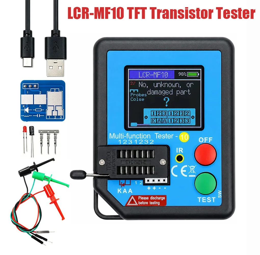 LCR-MF10 TFT Transistor Tester Component Identifier Multifunctional MOSFET IGBT Capacitor ESR Meter with IR Decoder Type-C