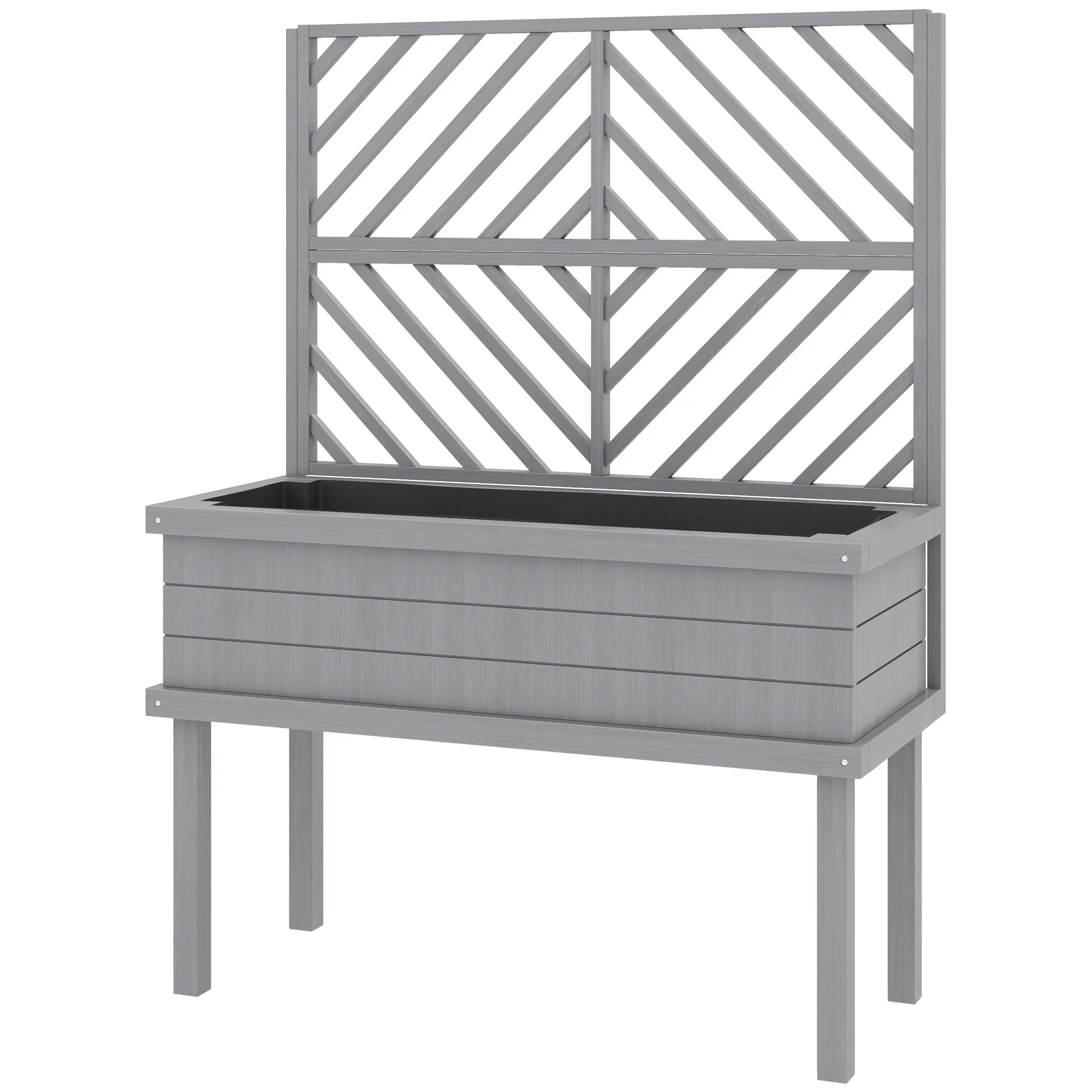 Raised Garden Bed with Trellis for Climbing Plants, Wooden Planter with Legs, Drainage Holes & Filter, Gray