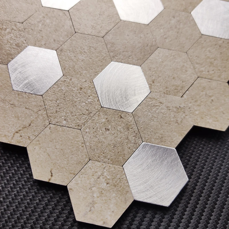 

Hexagonal Imitation Stone Metal Wall Sticker Background Wall Tile Self-Adhesive