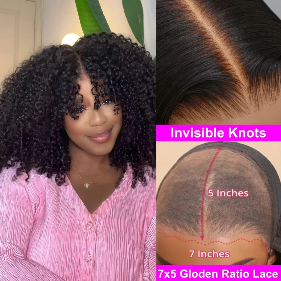 Unice Hair Bye Bye Knopen Pruik Kinky Curly Natural Black 7X5 Lace Front Pruik Voor Vrouwen Pre Geplukt Glueless Wear Go Pruiken