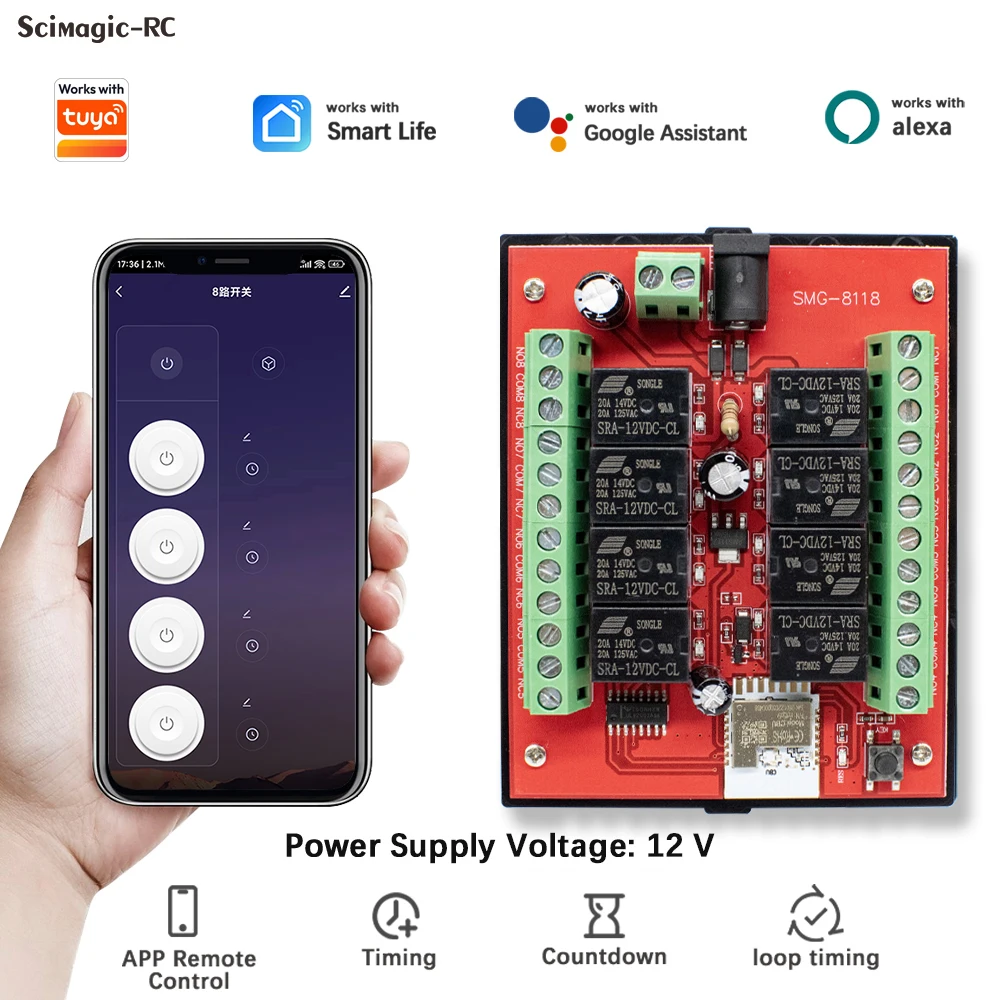 

8-Channel Smart WiFi Relay Module 12V 24V DC IoT Controller Timer Home Automation Switch works with Tuya Alexa Google Home