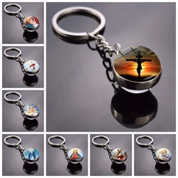Virgin Mary Key Chain Pendant Fashion Versatile Double-sided Glass Ball Pendant Religious Theme Ornament