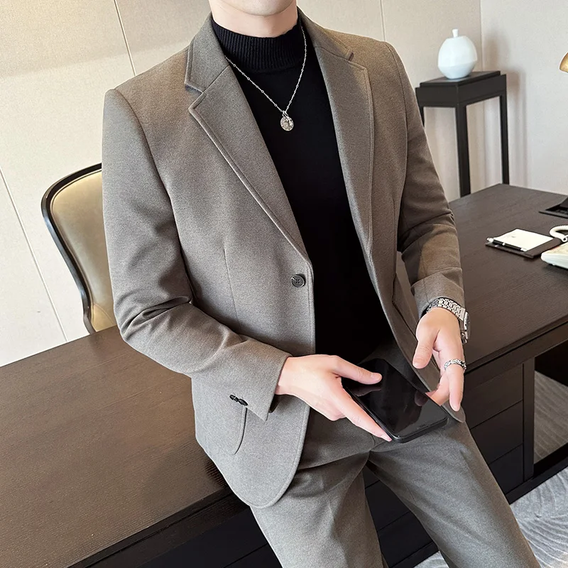 

(M-7XL) High Quality Fashion Plus-size Casual Suit (suit + Trousers) Thick Star Cloth Business Casual Suit Men's Two-piece Set