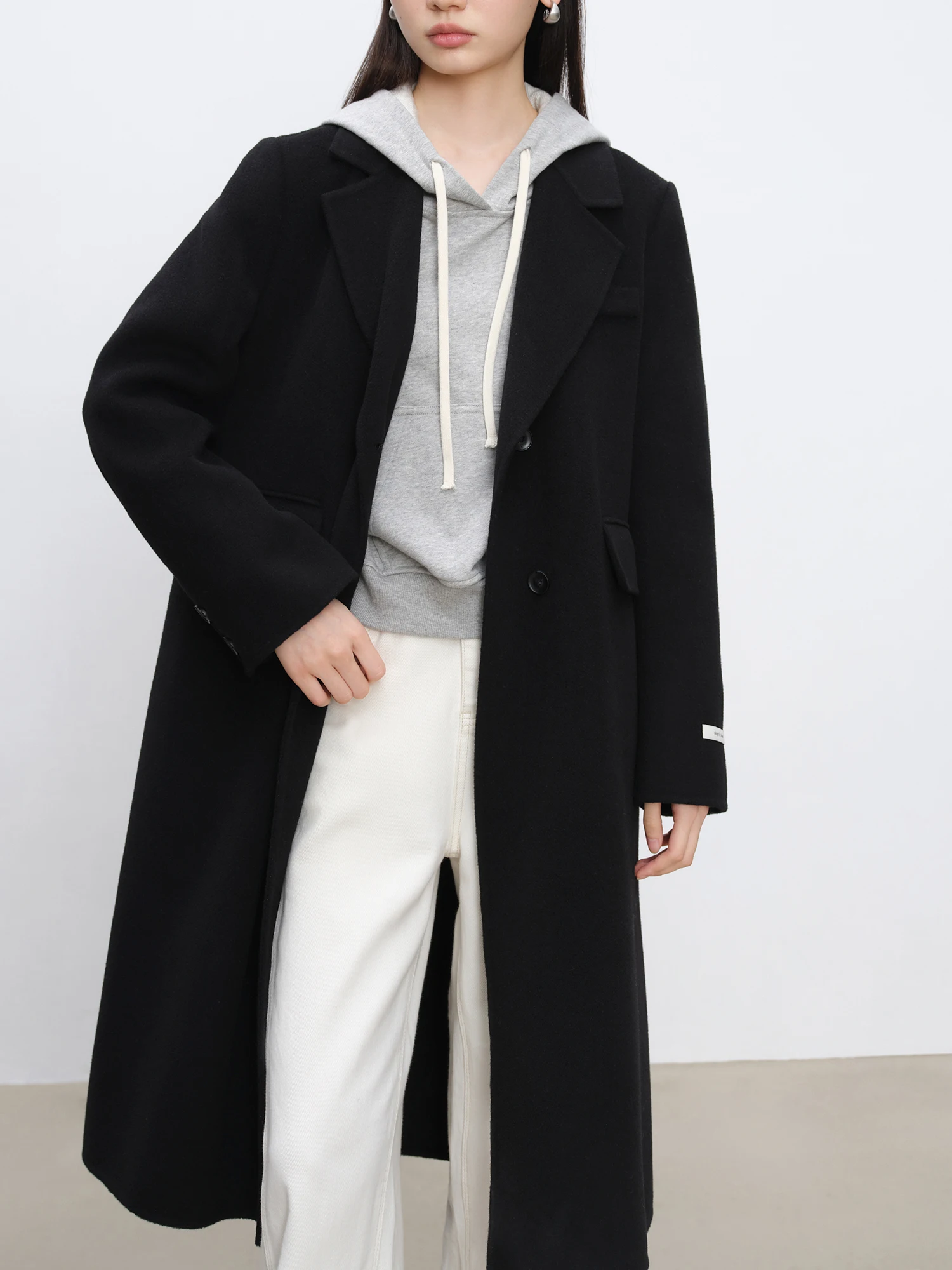 ZIQIAO Petite Size Black Shoulder Cashmere Woolen Coat for Women 2024 Winter Clothing New High-end Coat Casual Loose 24ZQ94315
