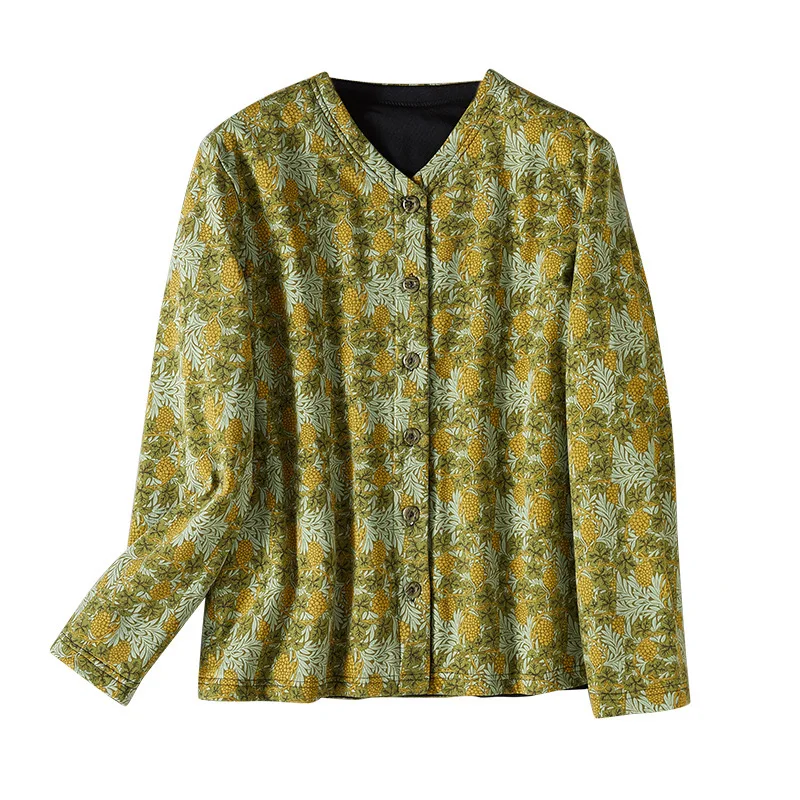 Autumn And Winter 100% Silk Filled Women's Printed Cotton Shirt Single Breasted Cardigan For Easy On And Off Mulberry Silk Warm