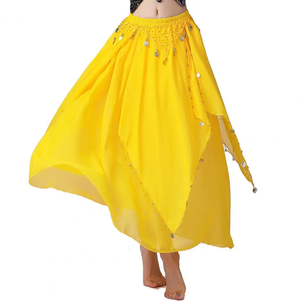 Folk Dance Skirt Elegant Multi-layered Chiffon Skirt Sparkling Sequin Embellished Folk Dance Performance Attire For Women