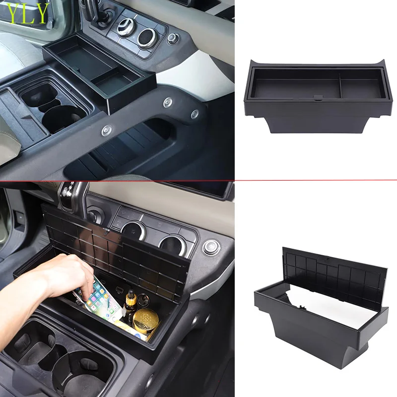 

For Land Rover Defender 90 110 130 2020-25 ABS black car central control double-layer storage box mobile phone tray accessories