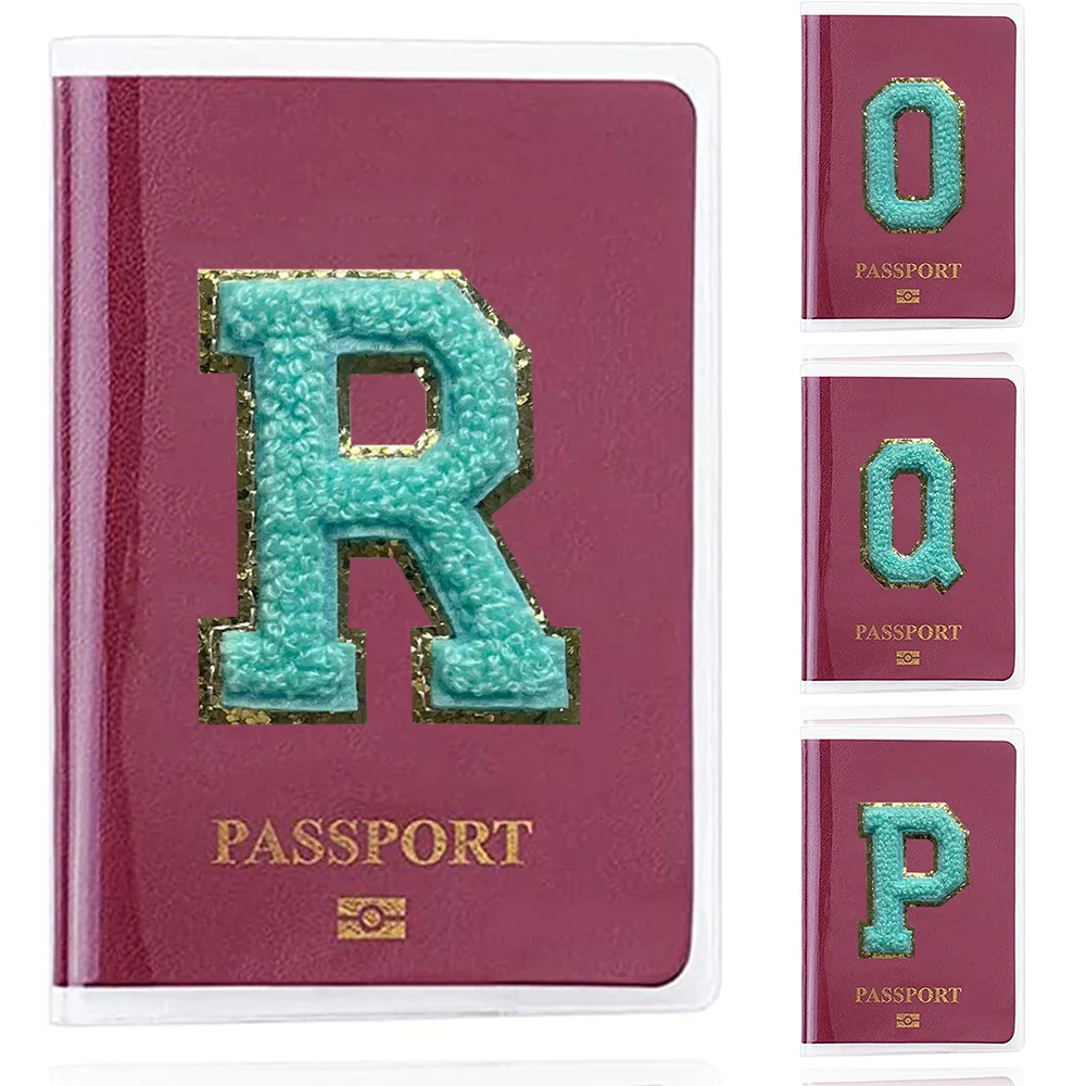 Clear Passport Holder Cover Bags PVC Waterproof Passport ID Business Credit Card Cover Case Protective Bags Green Letter Series