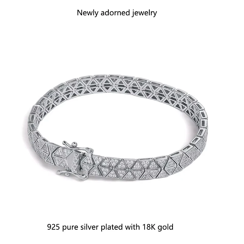 

S925 sterling silver INS trending triangular geometric moissanite diamond unisex personalized high-end hip-hop style bracelet, p