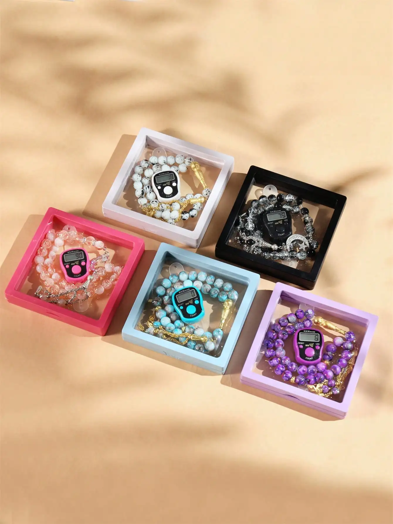 100-Point Ring Tally Counter 33-Bead Tasbih Set ABS Plastic Manual Digital Display Gift Box for Festivals