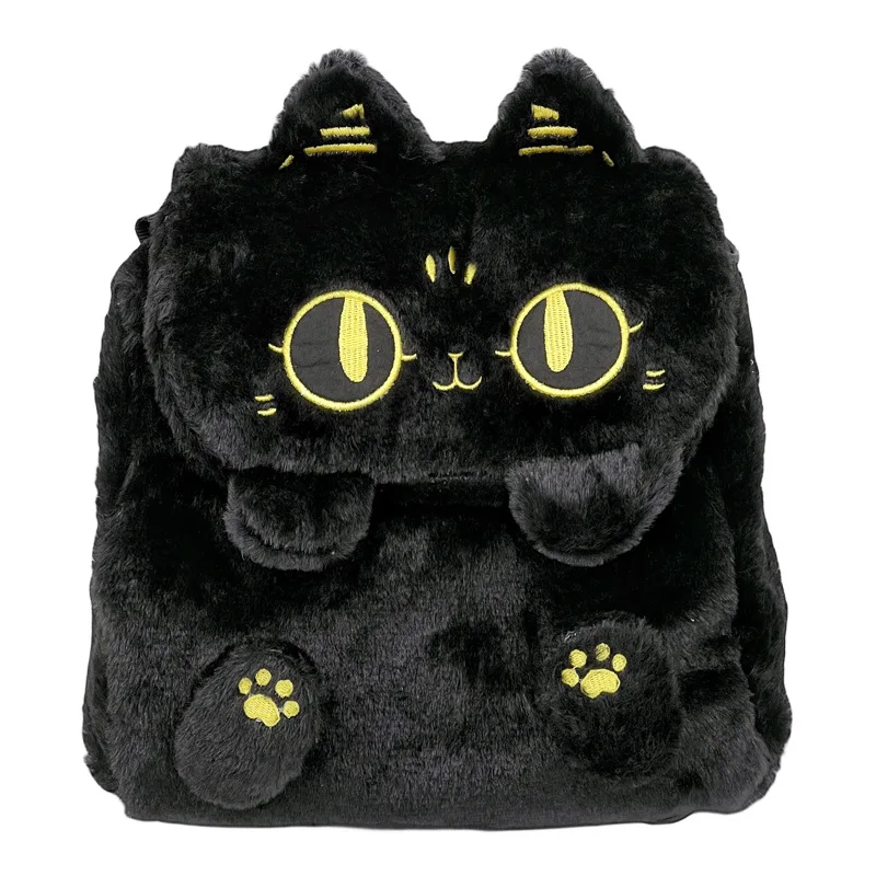 Women Cute cartoon plush little black cat backpack 2024 new student shoulder bag multi-functional crossbody bag