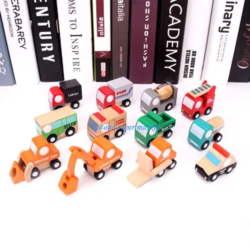 

090B Mini Car Wooden Model Assembly Toy Push & Go Active Vehicle for Preschool Kids