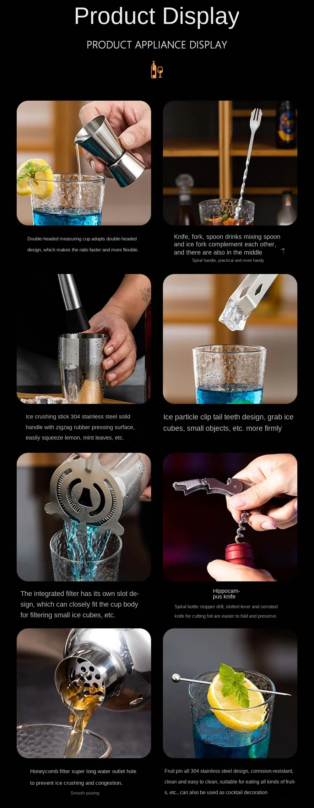 Set Shaker Per Cocktail 23 Pezzi KINGROW – In Acciaio Inox 304, Con Supporto Acrilico E Ricettario, Kit Barista Professionale Per Feste E Casa