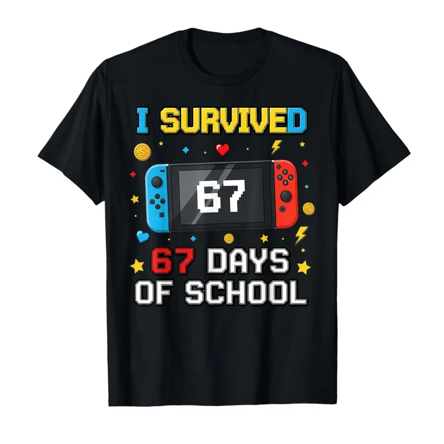 

I Survived 67 Days of School 67, забавная одинаковая футболка для учителей для мужчин и женщин, футболки из 100% хлопка, топы с короткими рукавами 1103-1
