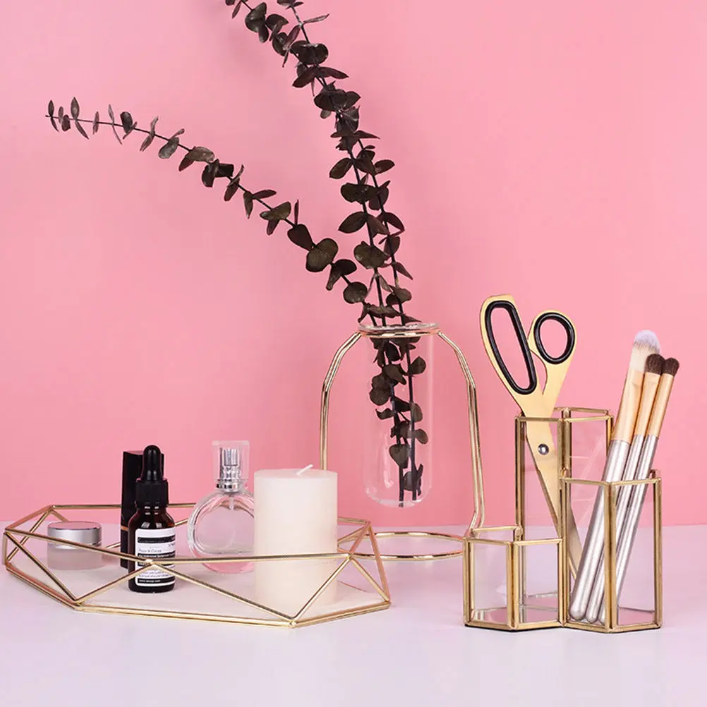 Fashion Glass Pen Holder Exquisite Bright Color Desktop Storage Pencil Holder for Work Study Decor Pen Pot Stationery Organizer