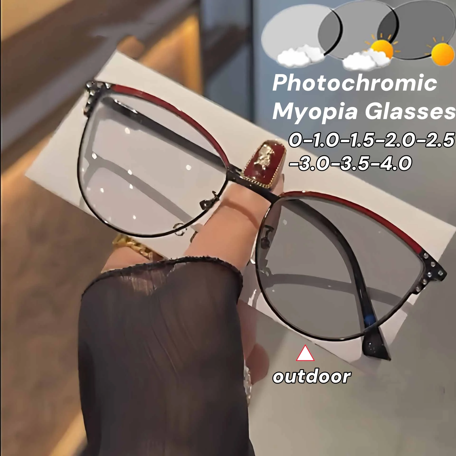 

Trendy Cat Eye Photochromic Myopia Glasses Unisex Blue Light Blocking Eyewear Men Women Fashion Stylish Minus Diopter Eyeglasses