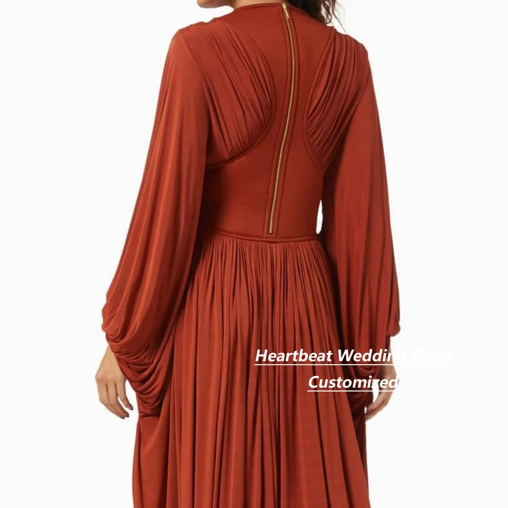 Customized Terracotta Batwing Sleeve Pleated Mother Of The Bride Gown Round Neck Waist Maxi Long Formal Wedding Evening Dress