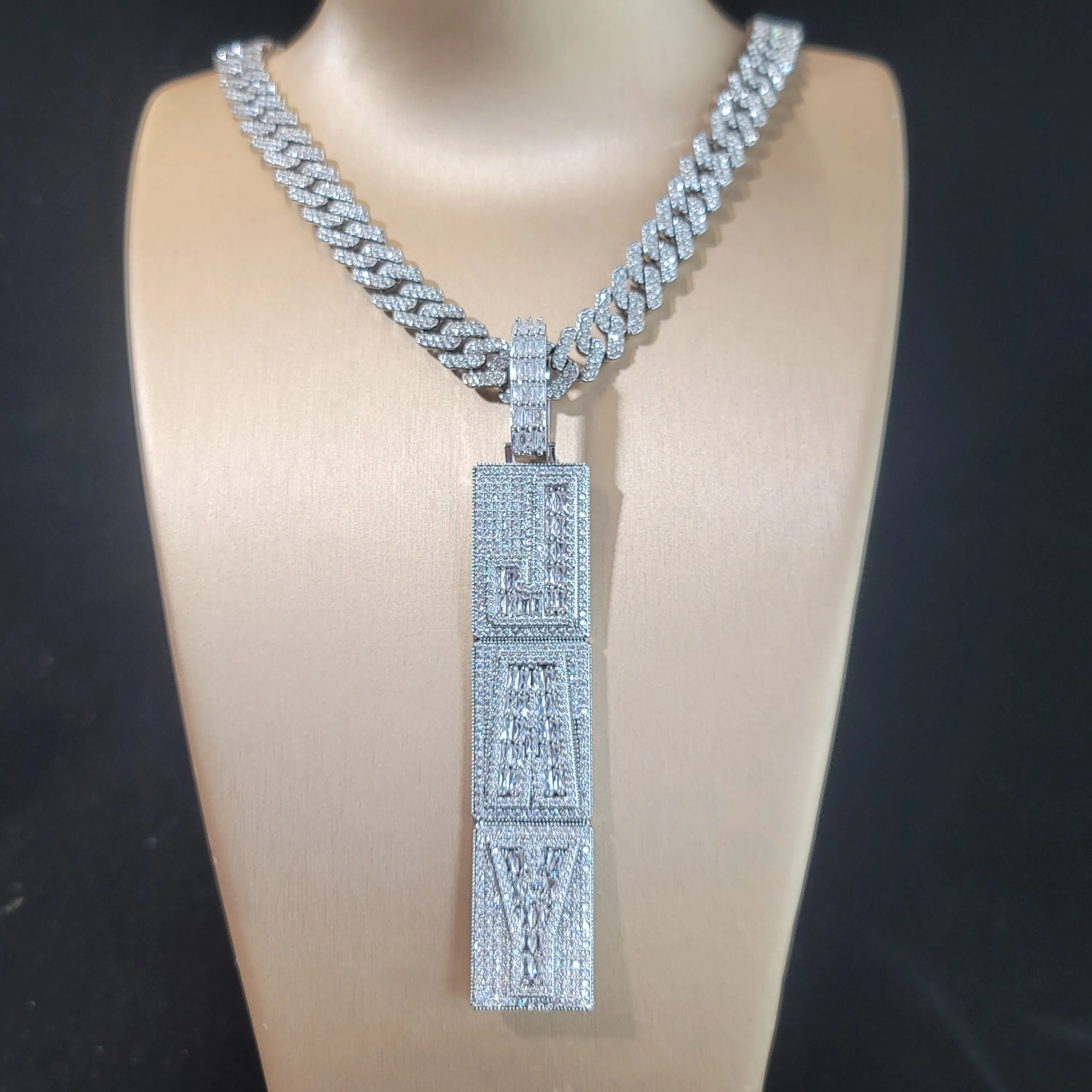 

Custom Square Letter Multiple Rows Pendant For Men Personalized Mumber Necklace Cuban Link Chain Design Fonts Hip Hop Jewelry