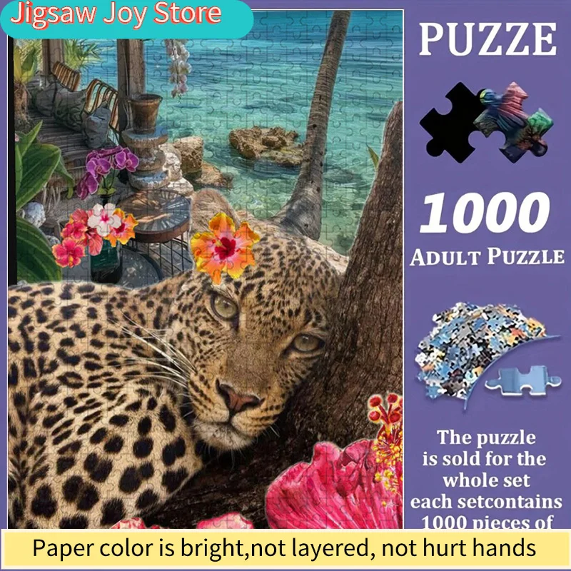 

Large Jigsaw Puzzle Suitable for & s - Colorful Leopard & Tropical Wildlife Pieces, Portable Box for Family, Challenging Brai