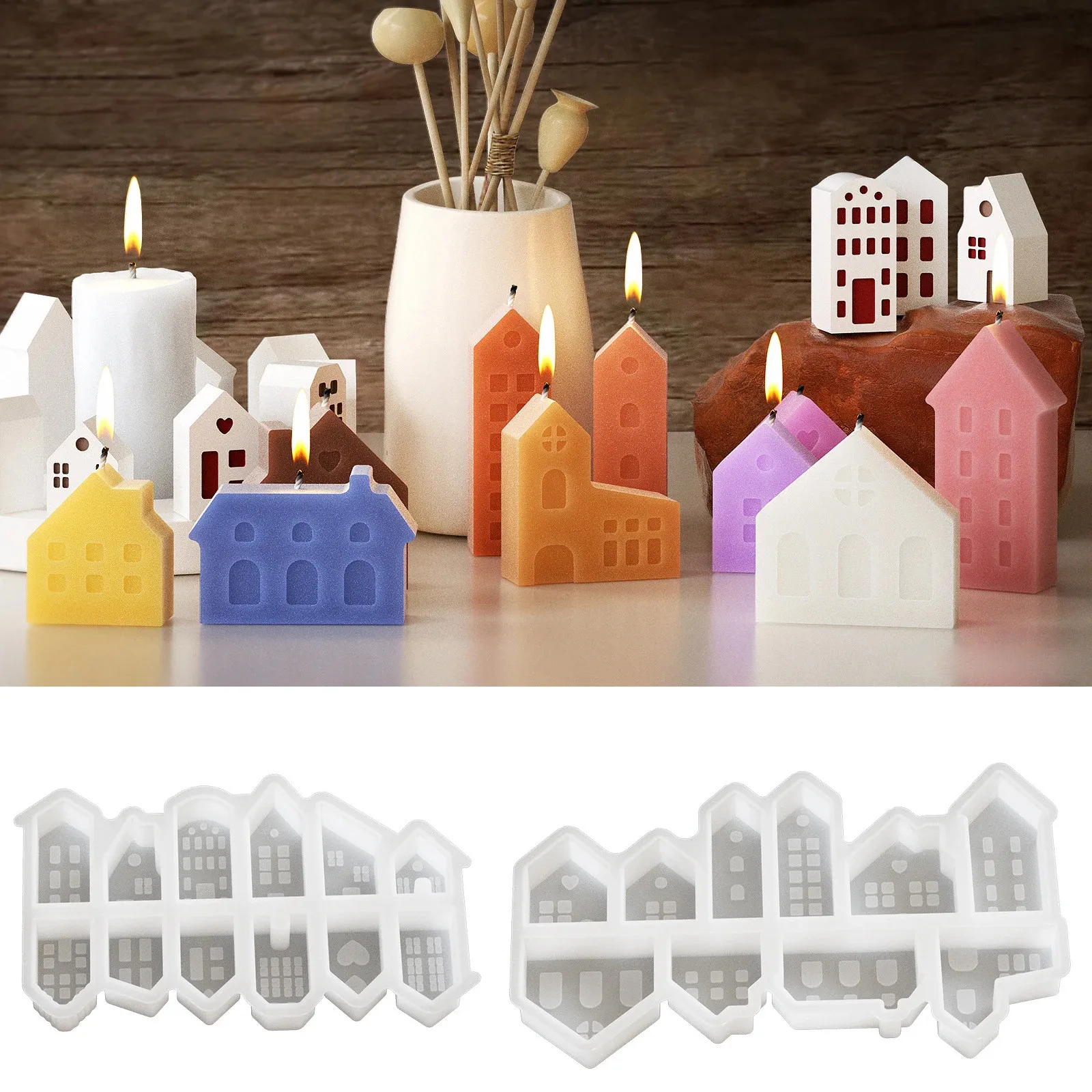 10 Girds Nordic Style Small House Silicone Mold Epoxy Resin Mold Nordic Mini House Decorative Crafts Home Decoration