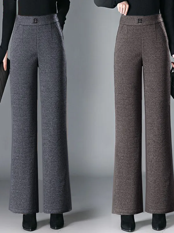 

Шерстяные повседневные брюки с высокой талией для женщин, свободные широкие брюки, осенне-зимние модные теплые брюки