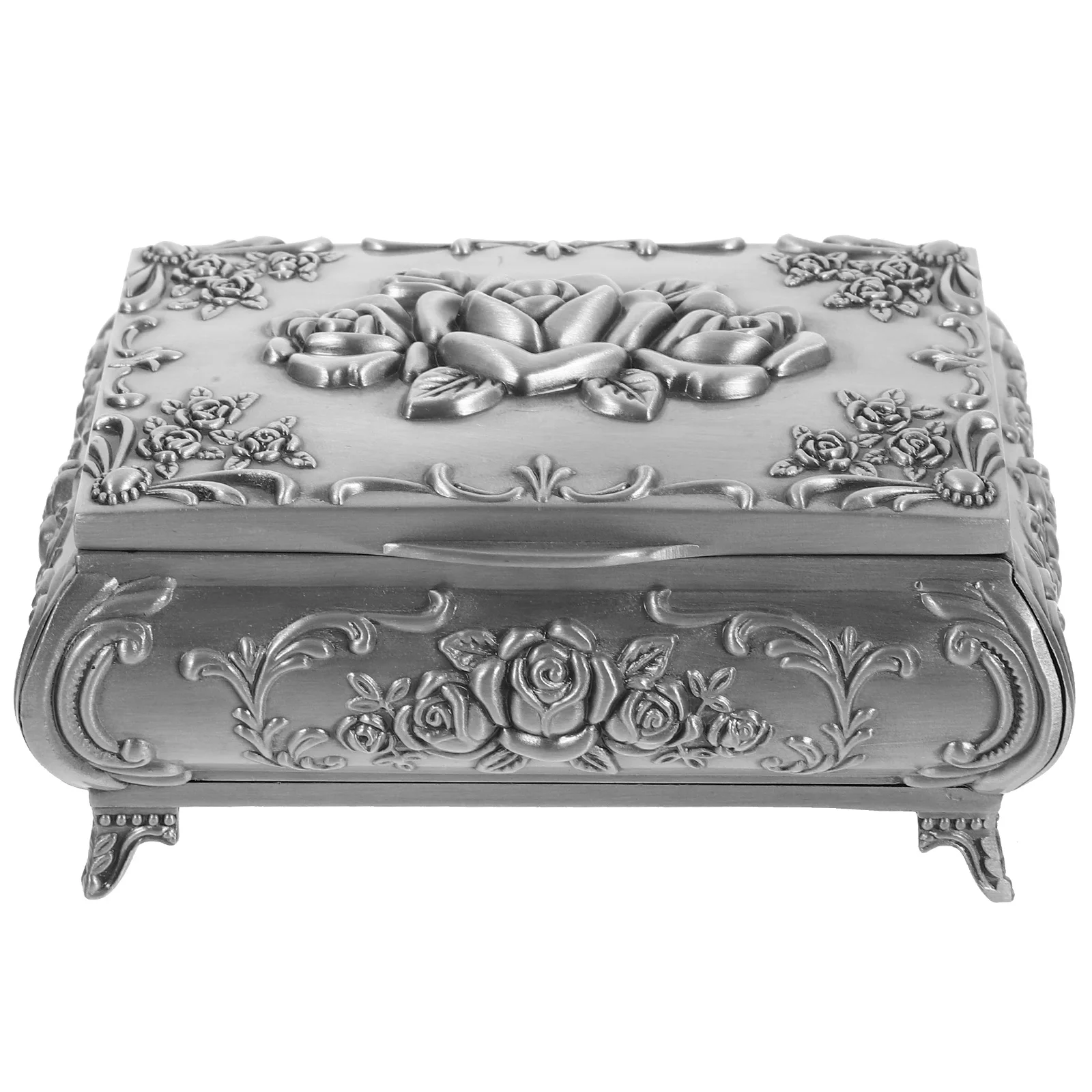 

Elegant Jewelry Box 9.5x7x4cm Rose Design Zinc Alloy Necklace Earring Storage Display Compact Desktop Case Household Decorative